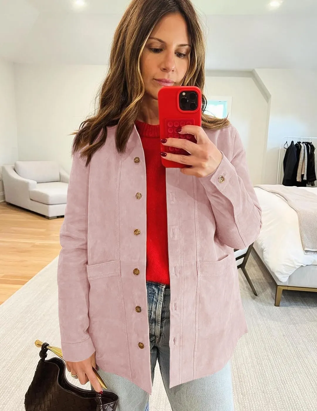 Tankaneo Womens Faux Suede Jackets Button Down Long Sleeve Shackets Coat Trendy 2025 Spring Clothes