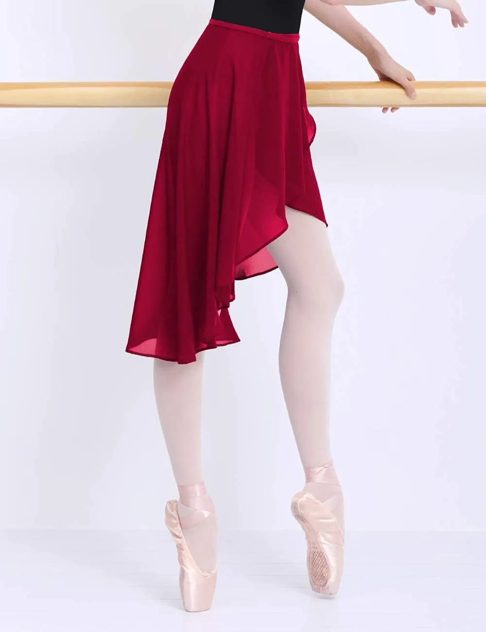 Women Ballet Wrap Skirt Ladies Irregular Mid-Length Sheer Dance Skirts