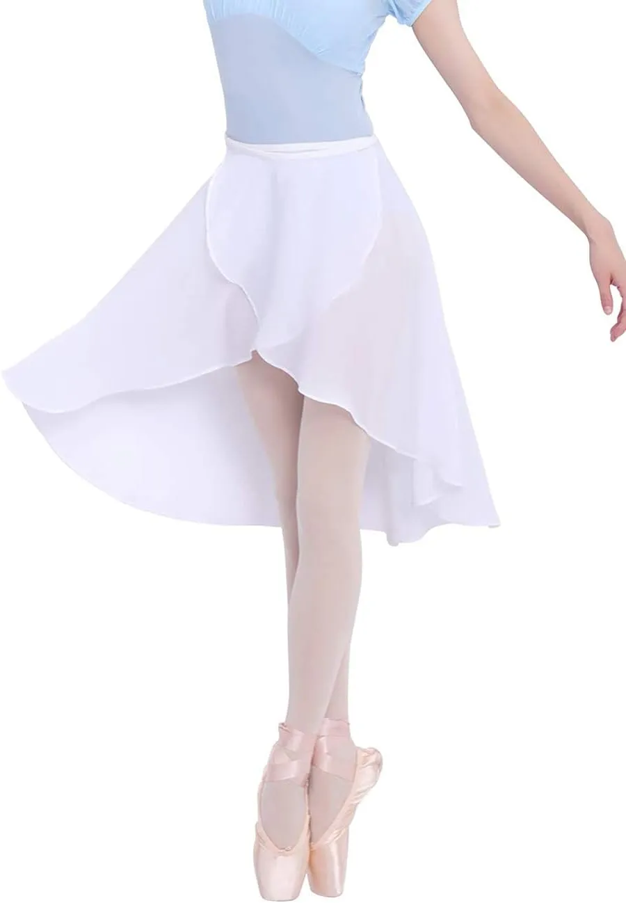 Women Ballet Wrap Skirt Ladies Irregular Mid-Length Sheer Dance Skirts