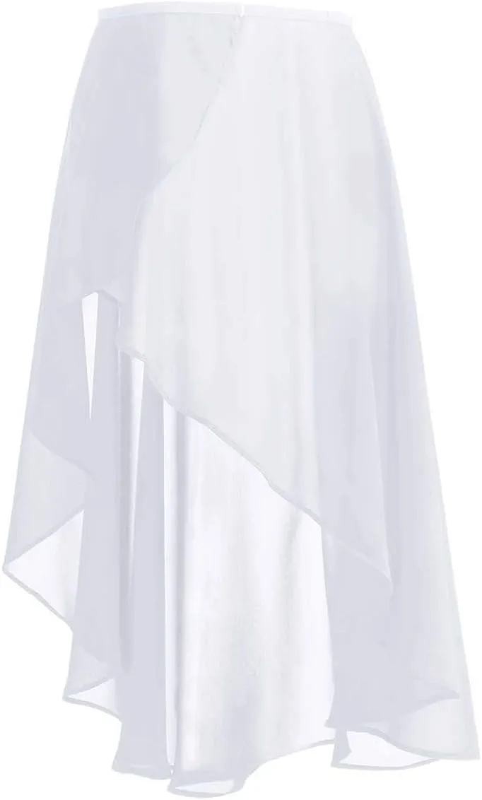 Women Ballet Wrap Skirt Ladies Irregular Mid-Length Sheer Dance Skirts
