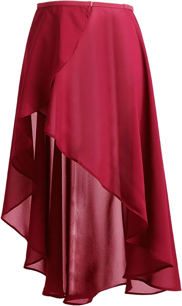 Women Ballet Wrap Skirt Ladies Irregular Mid-Length Sheer Dance Skirts