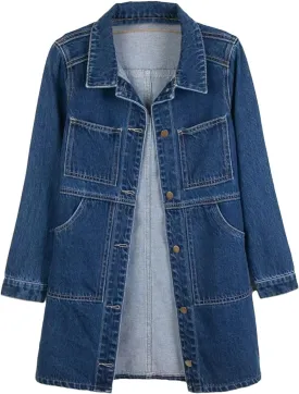 Women Denim Jackets Spring Long Sleeve Classic Coat With Pockets Fashion Mid Length Jean Coat
