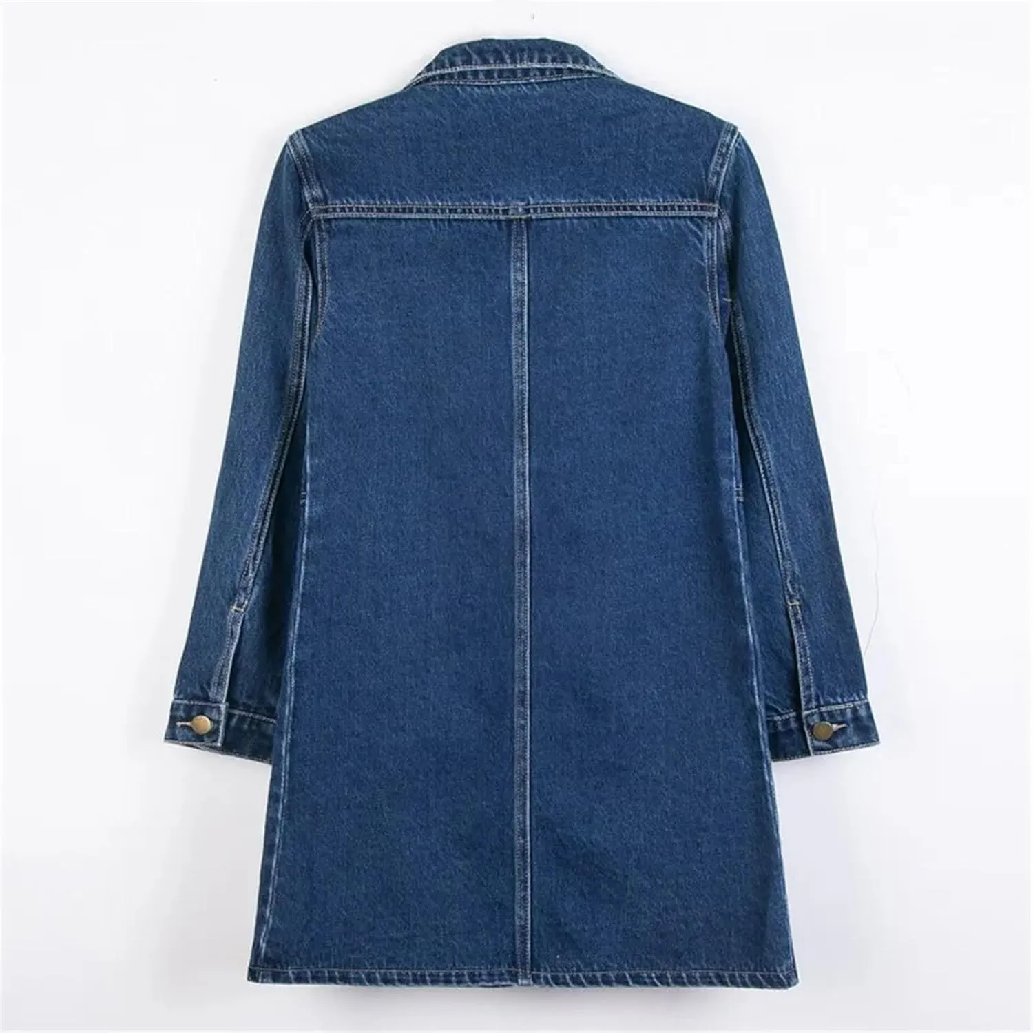 Women Denim Jackets Spring Long Sleeve Classic Coat With Pockets Fashion Mid Length Jean Coat