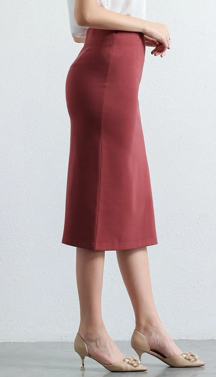 Womens Classic Below Knee Pencil Skirt Stretch Line Midi Skirt of Business Casual Outfits