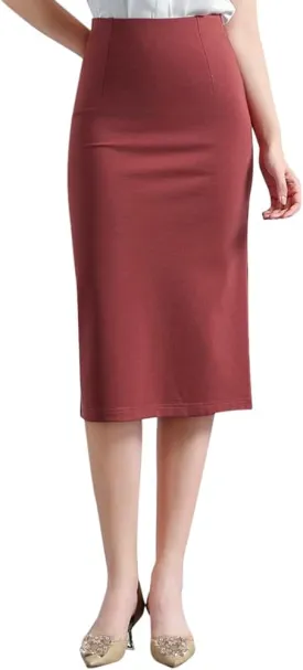 Womens Classic Below Knee Pencil Skirt Stretch Line Midi Skirt of Business Casual Outfits