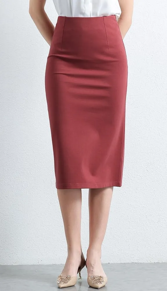 Womens Classic Below Knee Pencil Skirt Stretch Line Midi Skirt of Business Casual Outfits