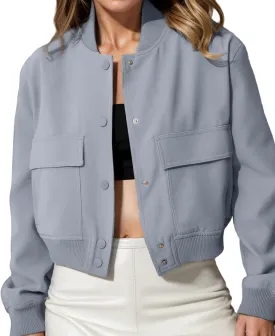 womens Cropped Bomber Jacket Button Down Varsity Jackets Shackets With Pockets