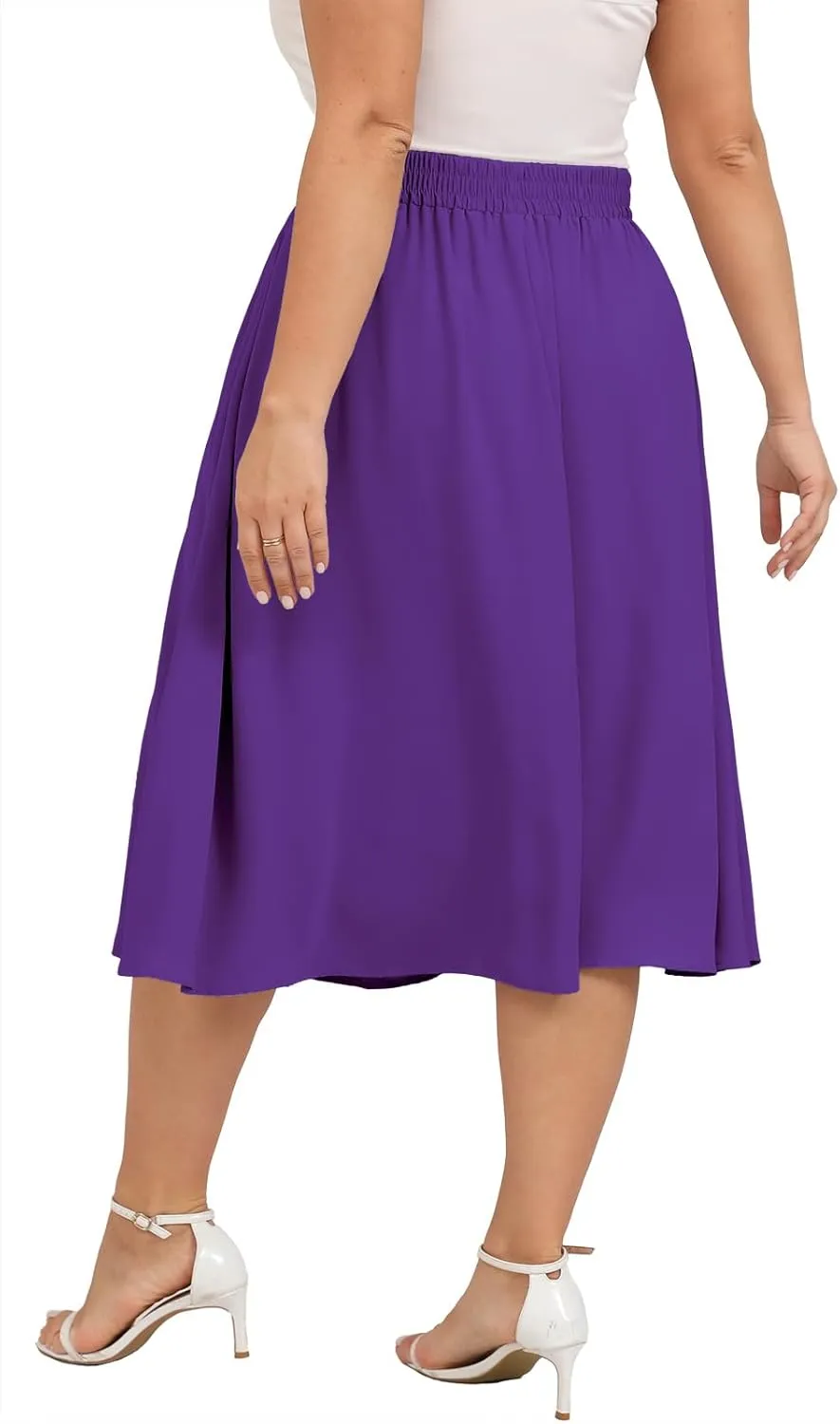 Xpenyo Womens Plus Size Midi Skirts Summer Elastic High Waisted Boho Casual Beach Flowy Swing Knee Length Skirts with Pockets