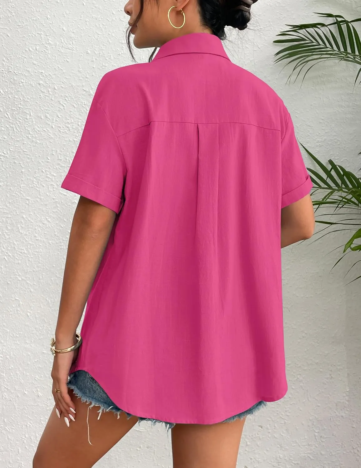 Zeagoo Womens Button Down Linen Shirt Short Sleeve Cotton Blouse Summer Casual Loose Fit Beach Tops S-2XL