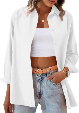 Zeagoo Womens Button Down Shirt Long Sleeve Blouses Solid Work Casual Business Tops Loose Fit Fall Shirts S-2XL