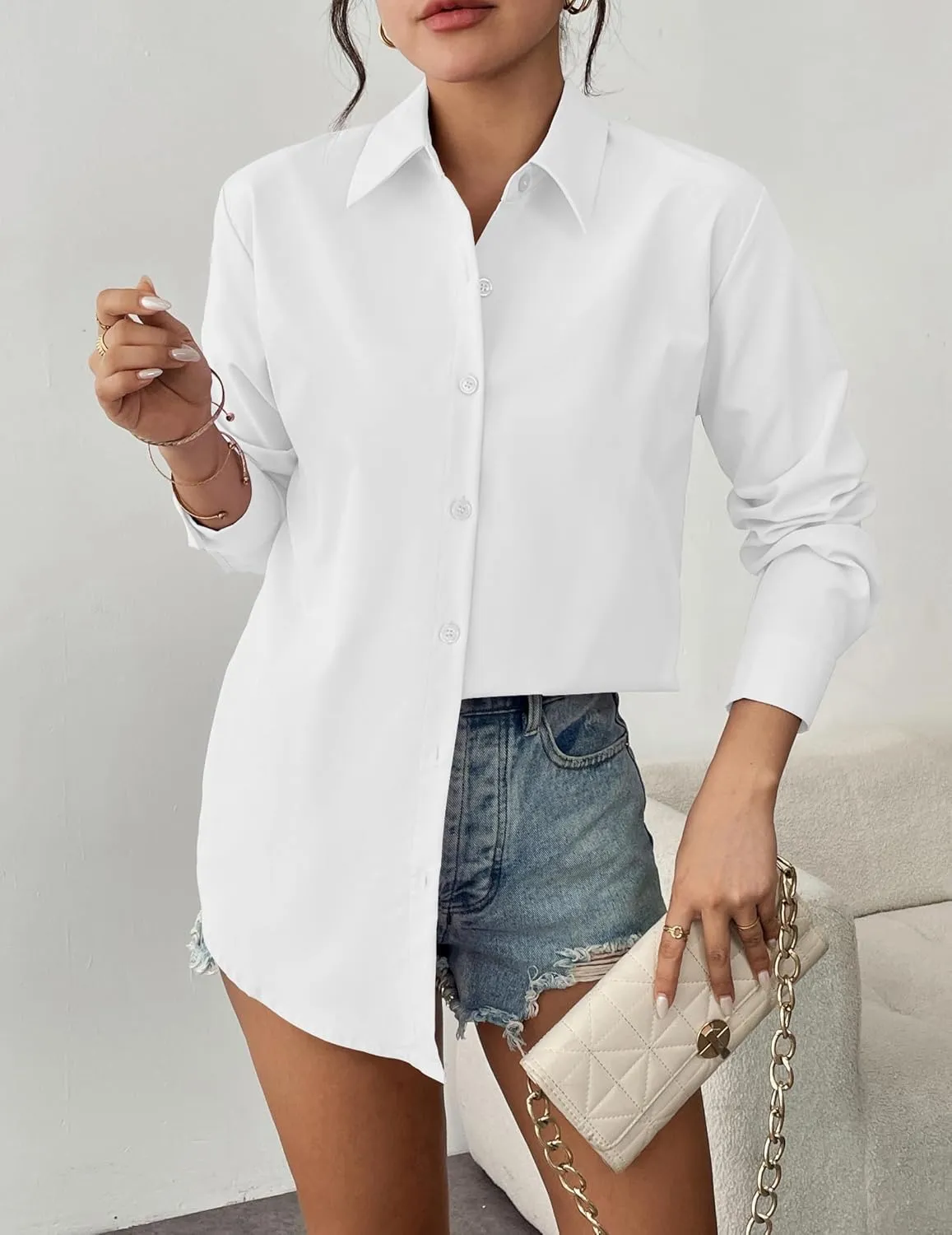 Zeagoo Womens Button Down Shirt Long Sleeve Blouses Solid Work Casual Business Tops Loose Fit Fall Shirts S-2XL