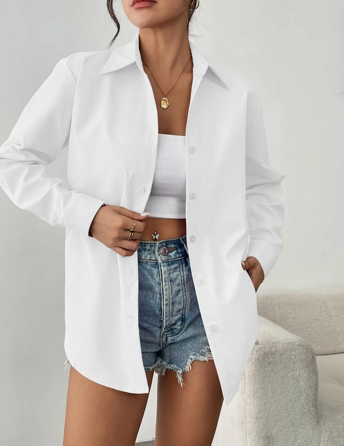 Zeagoo Womens Button Down Shirt Long Sleeve Blouses Solid Work Casual Business Tops Loose Fit Fall Shirts S-2XL