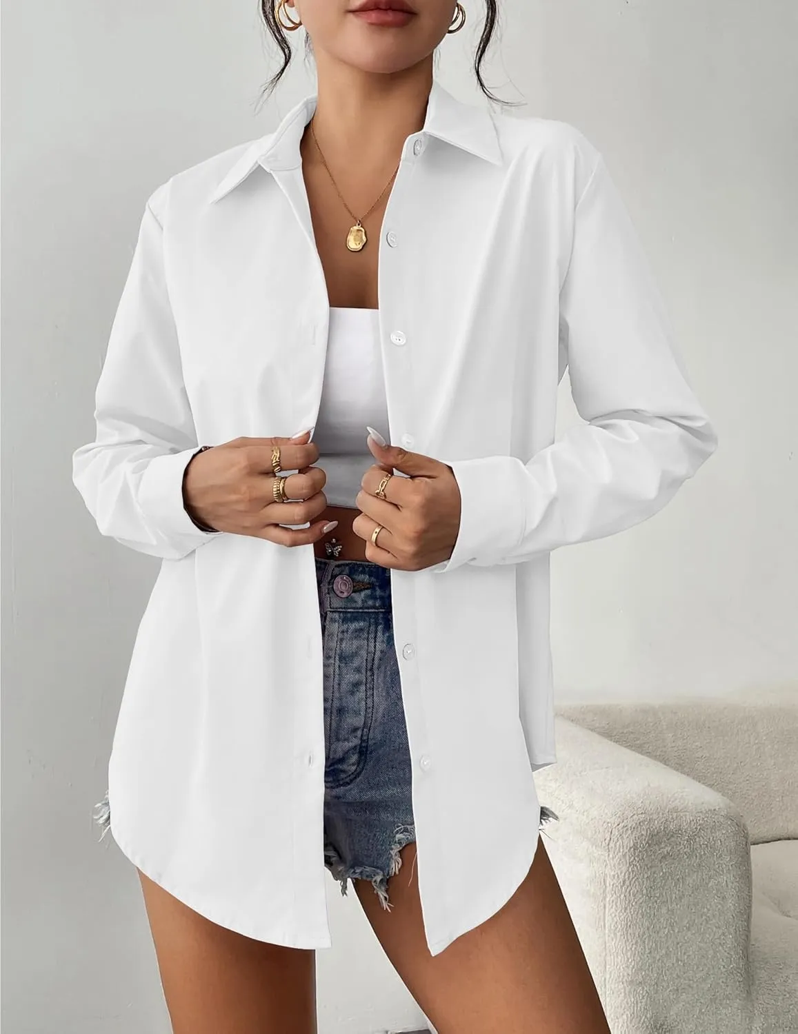 Zeagoo Womens Button Down Shirt Long Sleeve Blouses Solid Work Casual Business Tops Loose Fit Fall Shirts S-2XL